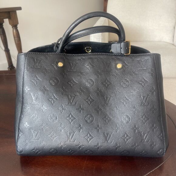 LOUIS VUITTON Monogram Black Leather MM Hand Bag Lock Strap Dust Bag - Picture 2 of 16